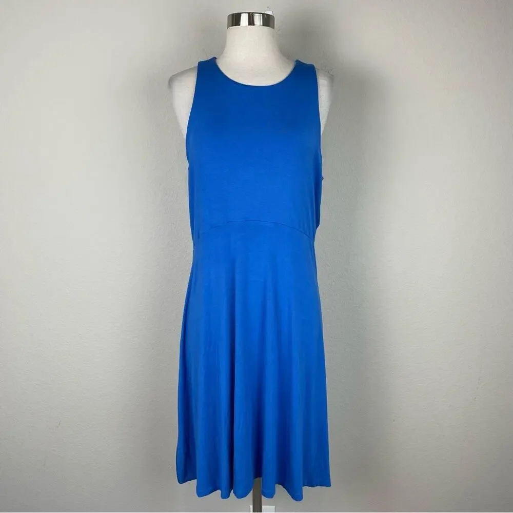 Athleta Blue Sleeveless Stretch Knit Crew Neck Midi Athletic Athleisure Dress Lg - Picture 2 of 9